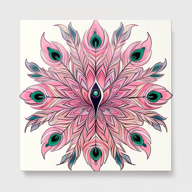 peinture unique de mandala de paon avec des couleurs roses millénaires