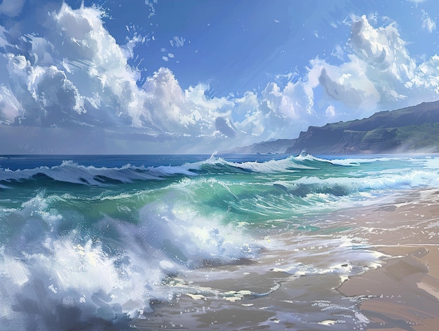 une peinture d'une vague intitulée l'océan