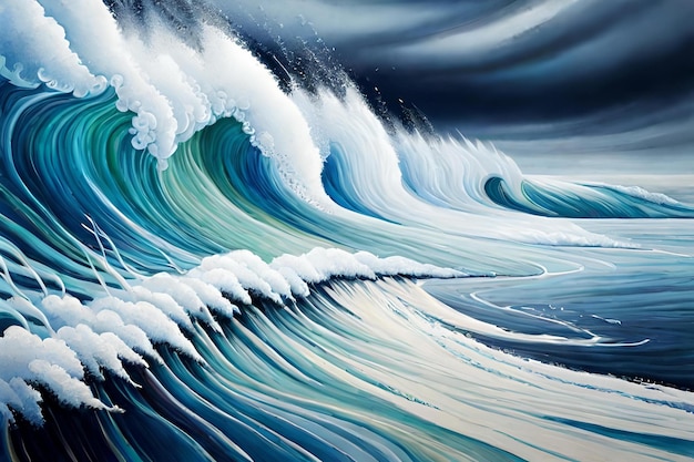 Une peinture d'une vague avec le mot océan dessus