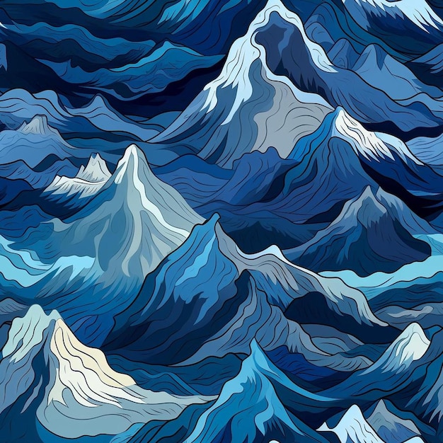Une peinture d'une vague avec l'océan en arrière-plan.
