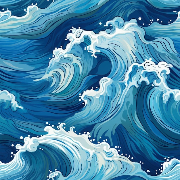 Une peinture d'une vague qui a l'écume de l'océan dessus.