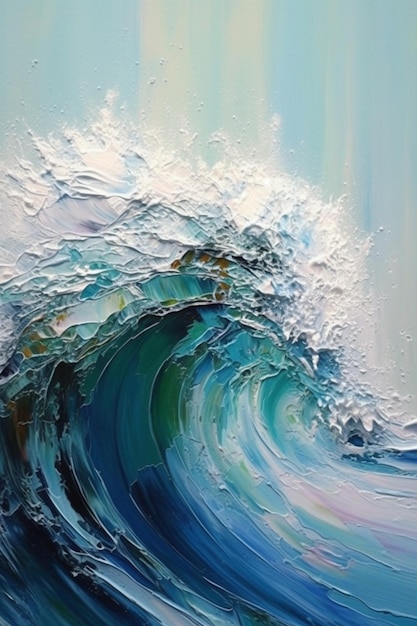 Peinture d'une vague avec une vague bleue et verte