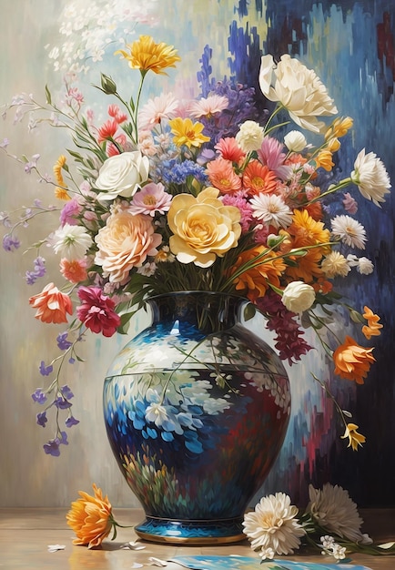 Une peinture d'un vase avec des fleurs en aquarelle