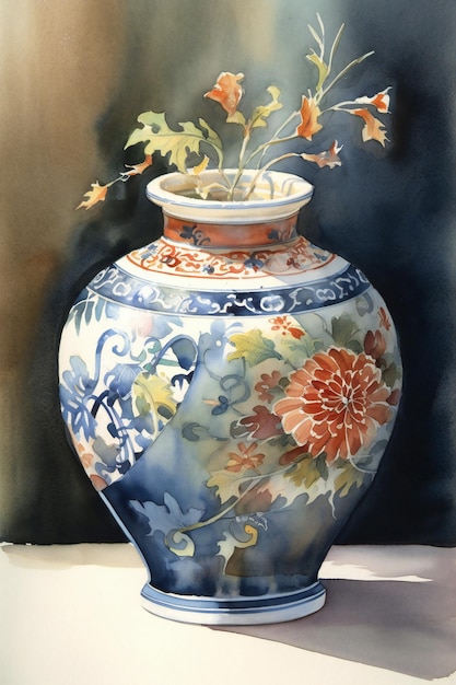 Une peinture d'un vase avec des fleurs dessus