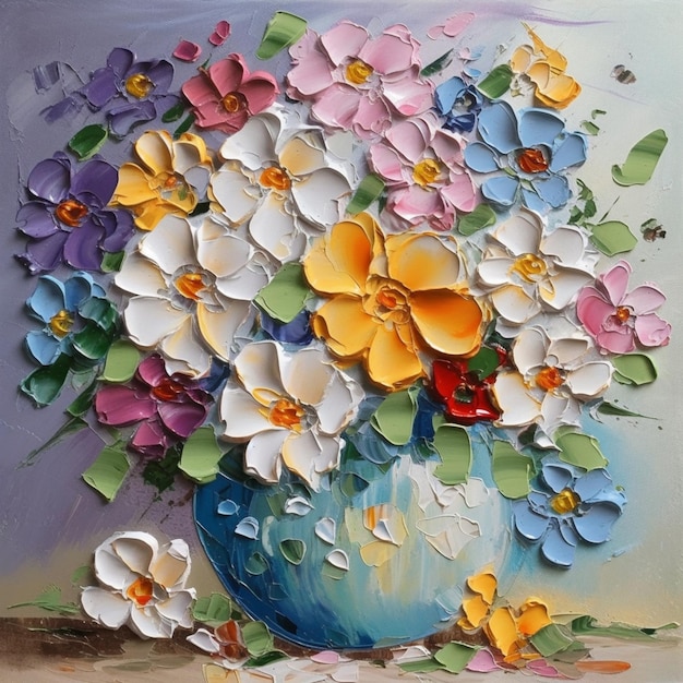 peinture d'un vase de fleurs avec des papillons et des papillons génératifs ai