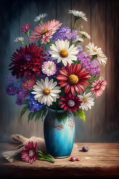 Une peinture d'un vase de fleurs