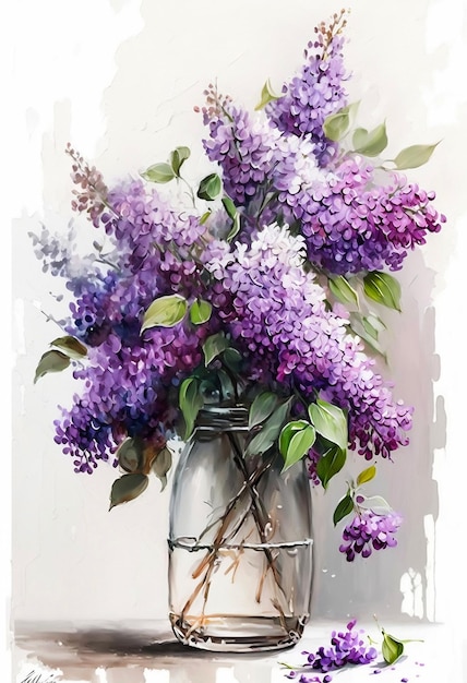 Une peinture d'un vase de lilas