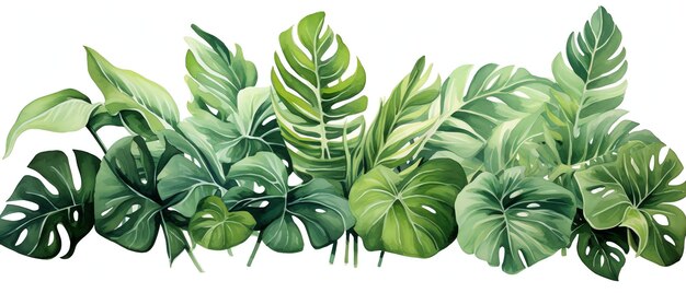 peinture de vecteur d'impression de feuilles tropicales sur fond blanc
