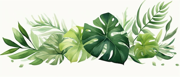 peinture de vecteur d'impression de feuilles tropicales sur fond blanc