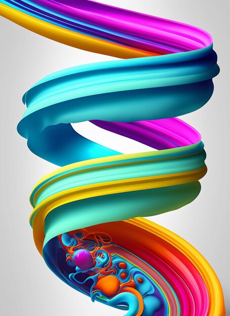 Photo peinture vectorielle 3d curl abstrait pinceau en spirale coup de pinceau coulant forme de ruban encre liquide numérique