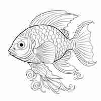 Photo peinture vectorielle en hd art en ligne propre d'un poisson wrasse dans un simple dessin de mandala sur un fond blanc