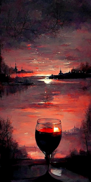 Peinture d'un verre de vin sur une table