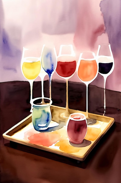 Une peinture de verres à vin sur un plateau