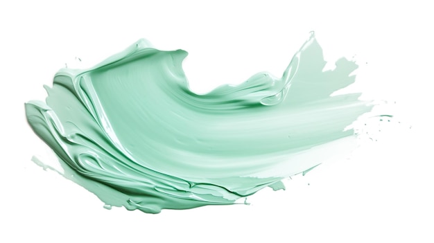 Peinture vert menthe lisse avec des traits dynamiques et des éclaboussures sur blanc