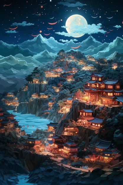 Une peinture d'un village en Chine