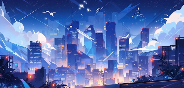 Une peinture d'une ville la nuit Image AI générative