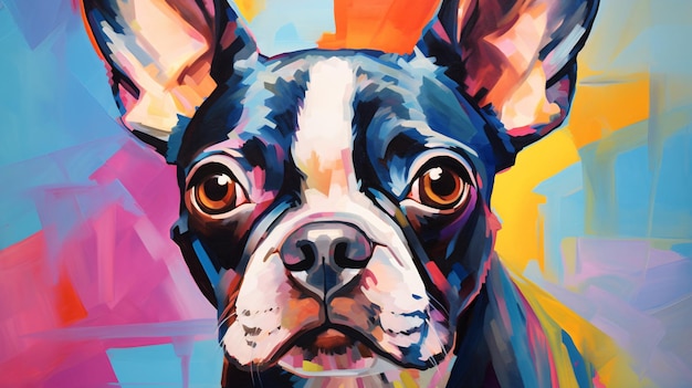 Peinture d'un visage de chien avec un fond coloré