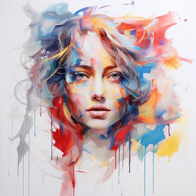 Photo peinture de visage colorée dans le style ross tran alena aenami et rashad alakbarov avec peinture gouache sur wh