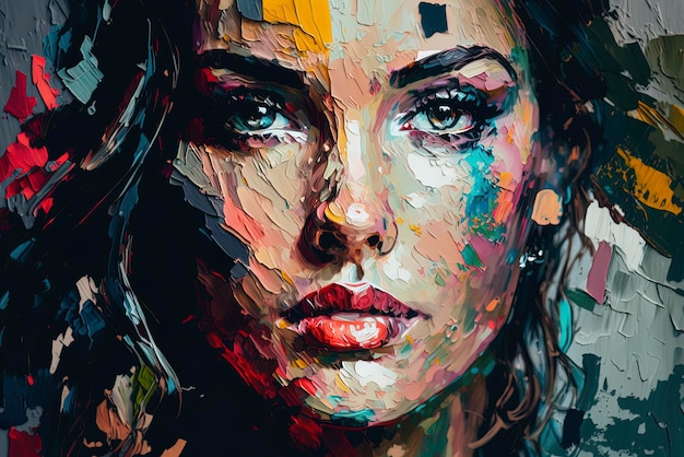 Une peinture d'un visage de femme avec un effet peint.