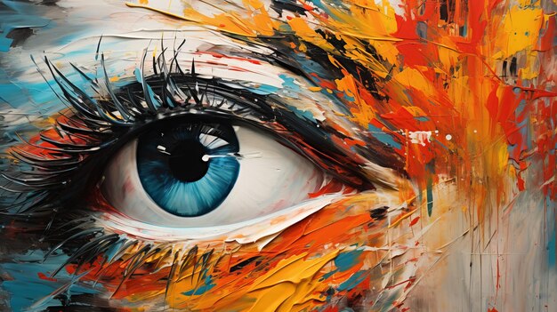 Photo la peinture des yeux avec des coups de pinceau abstraits