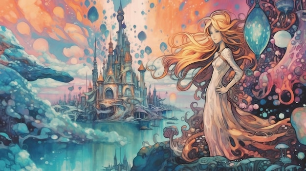 Peintures à l'aquarelle artistiques d'un monde fantastique Concept de fantaisie Peinture d'illustration