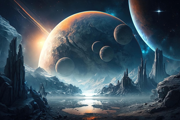 Peintures de l'espace extra-atmosphérique des extraterrestres de science-fiction