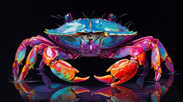 Photo peintures à l'huile de crabe au néon, coups de pinceau épais