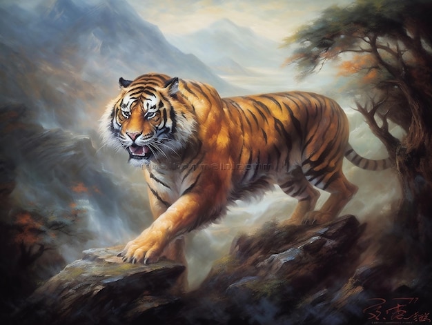 Des peintures d'illustration de tigres d'un art mural unique