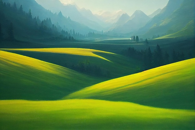 Peintures de paysages sereins de la vallée verte