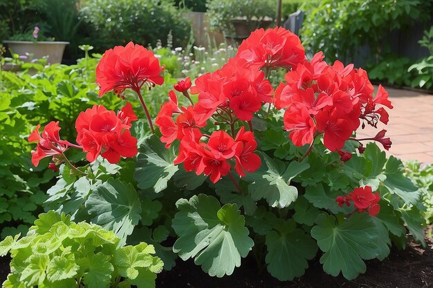 Photo pélargonium rouge dans le jardin