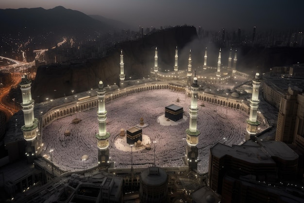 Pèlerins en ferveur devant la Kaaba à La Mecque générative IA