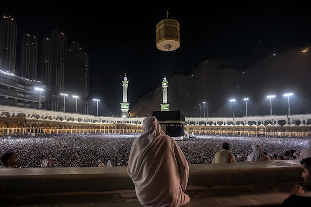 Photo des pèlerins musulmans du monde entier se sont réunis pour effectuer la omra ou le hajj à la mosquée haram à la mecque en arabie saoudite les jours du hajj generative ai