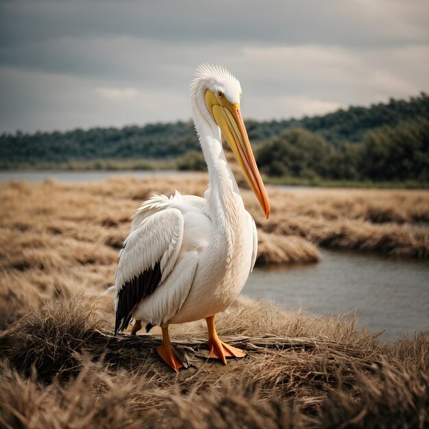 Pélican blanc dans l'habitat naturel