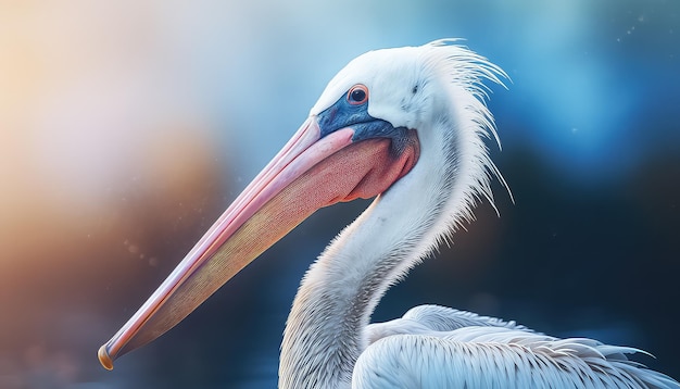 Un pélican avec un long bec sur l'eau