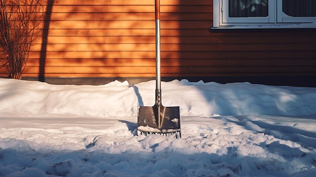 une pelle à neige dans la neige