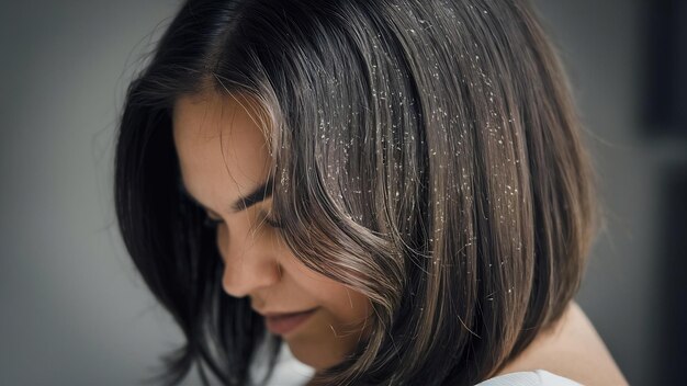 Photo les pellicules sur les cheveux noirs des femmes