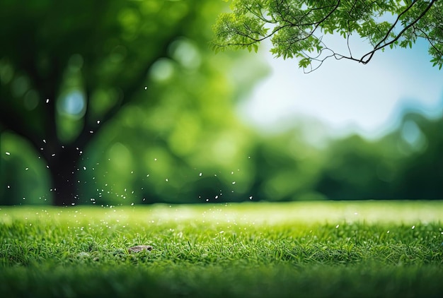 pelouse verte et arbre dans le fond flou