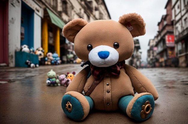 Une peluche ancienne et abîmée se trouve dans la rue Generative AI