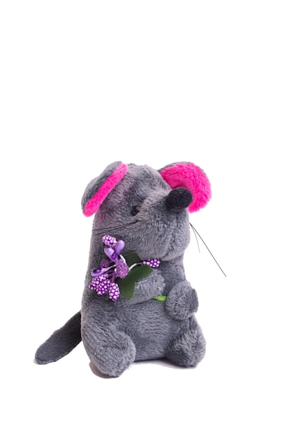 Peluche souris gris isolé sur fond blanc