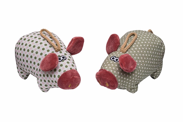 Peluches deux porcelets en tissu isolé sur fond blanc