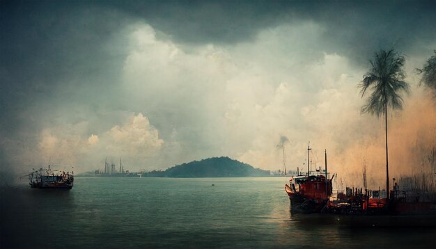 Penang mer vue port de l'île ciel nuageux