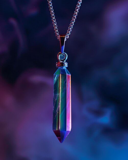 Pendant de cristal coloré sur un fond mystique sombre