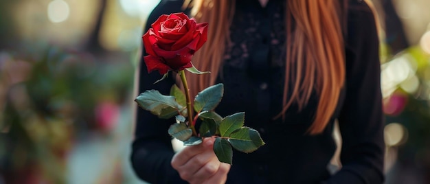 Pendant les funérailles, une femme noire tenait une seule rose.