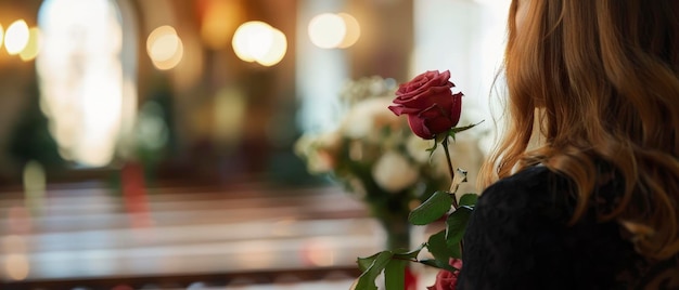 Pendant les funérailles, une femme noire tenait une seule rose.