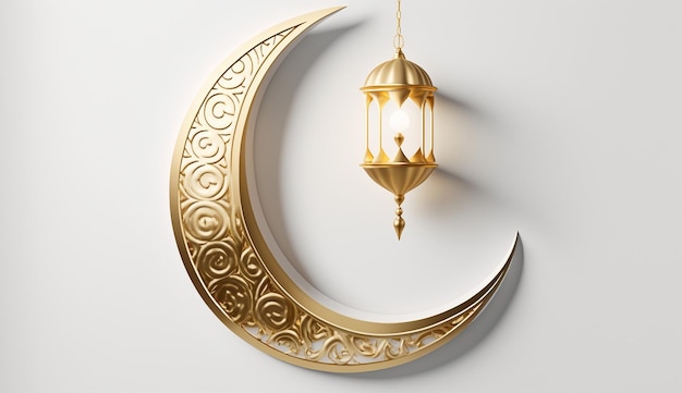 Pendentif croissant de lune et lanterne arabe sur fond clair de Ramadan AI générative