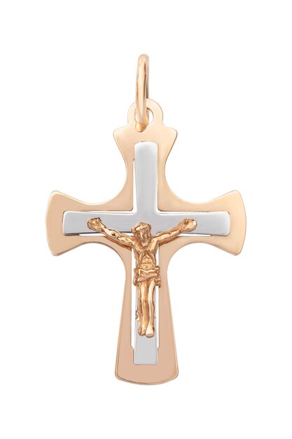 Pendentif orthodoxe en or sans chaîne Bijoux isolé sur fond blanc gros plan