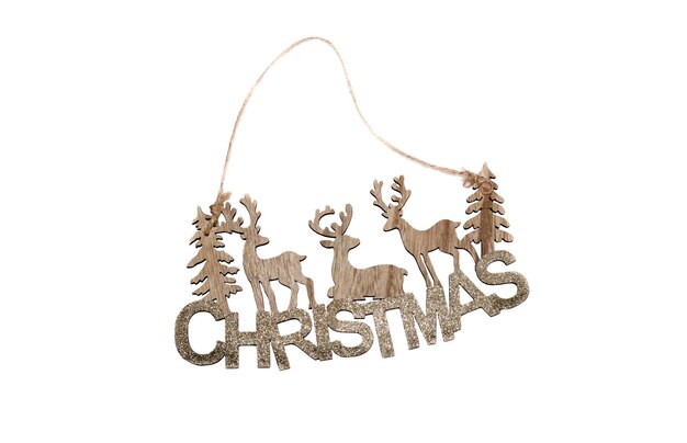 Pendentif de porte en bois de Noël sur la porte sur fond blanc