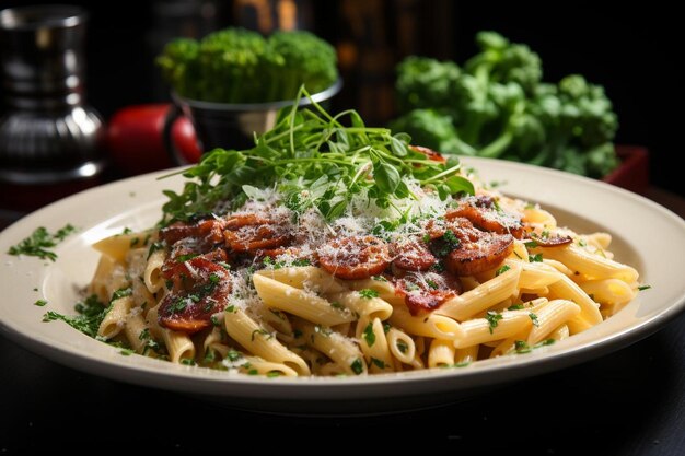 Penne aux champignons au bacon crémeux