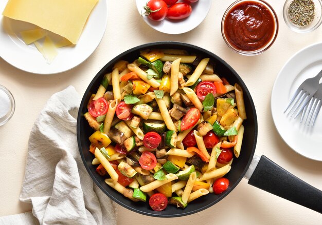 Penne aux légumes rôtis