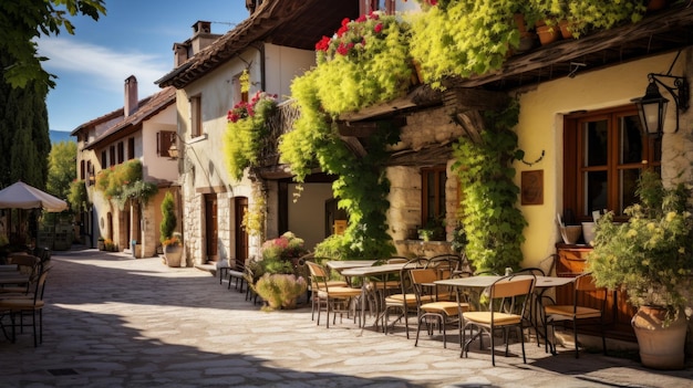 Pension dans un village du vieux monde avec une architecture charmante et des cafés